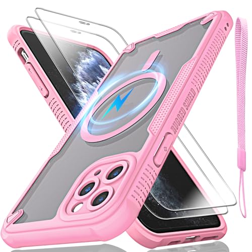Coque iPhone 11 Pro magnétique fine antichoc rose avec 2 verres trempés 9H
