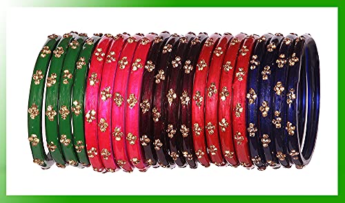 Image of NMII Fancy Glass Bangle Set For Women & Girls | Kada Bangles For Daily Use | Kaanch Ke Kade | Multicolor Kada Set | Chudi For Women | Fancy Women's Bangles For Wedding, Party & Gift