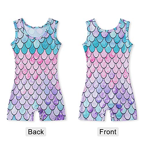 Teenager Girls Mermaid Gymnastics Leotards 3D Graphic Sleevelss Tank Biketard Unitards Sparkly Scale Pattern Clothes for Ballet Dance 7-8 T - Thumbnail 2