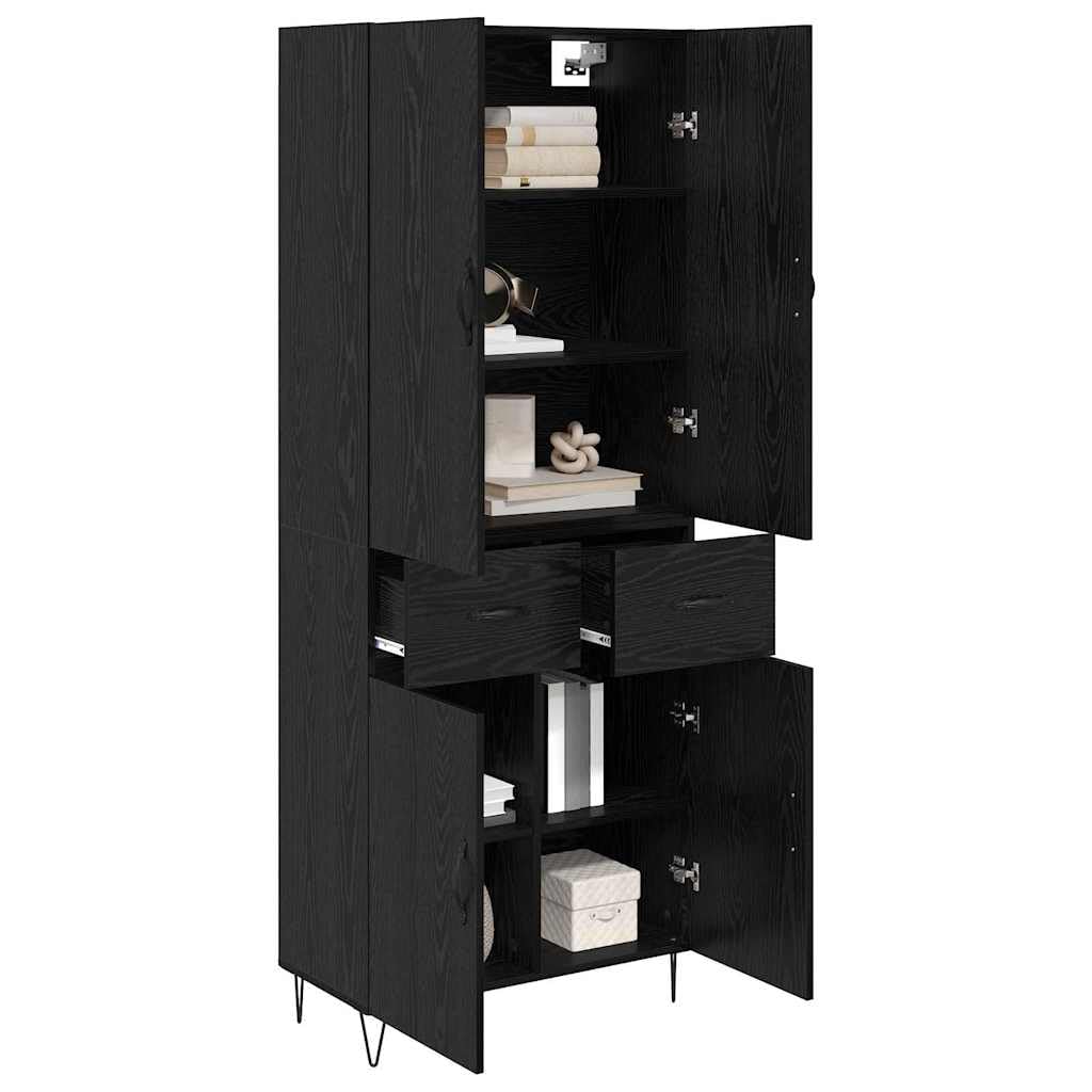 Armadietto alto di alta qualità, 2 pezzi, nero, effetto rovere nero, vetro e molto spazio, armadio moderno per soggiorno, sala da pranzo, corridoio, camera da letto, cucina, ufficio