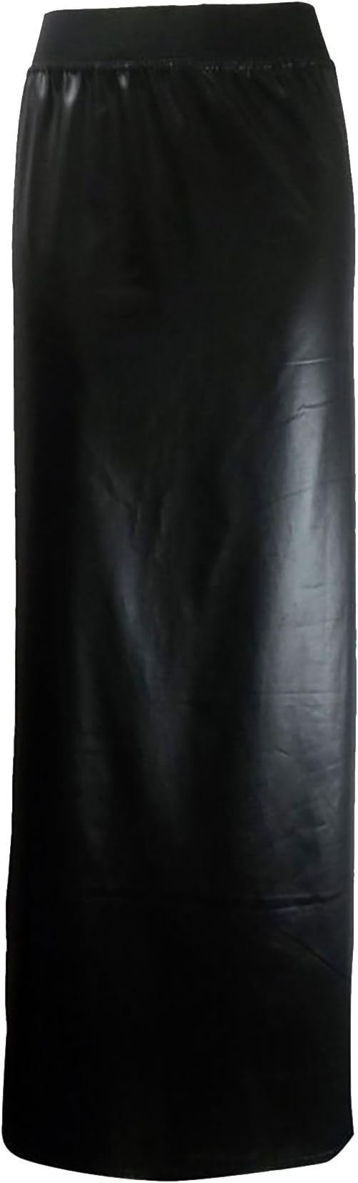 21FASHION Womens PVC Wet Look Maxi Skirt Ladies PU Faux Leather Shiny Casual Maxi Skirt Black UK 16-18