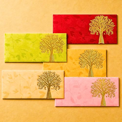 Enveloppes pour argent et budget à la maison avec un élégant motif arbre de vie en lot de 25