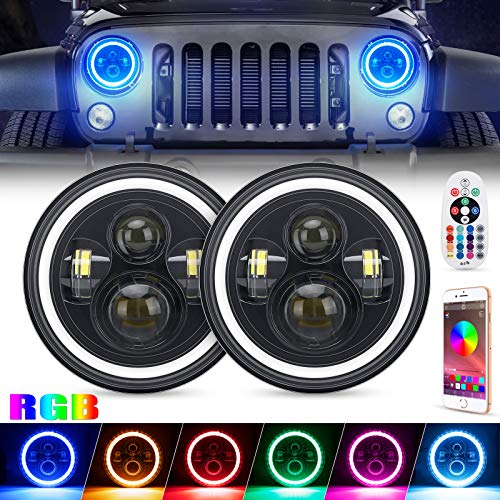 SUPAREE Headlights LED Halo 7 inch LED Headlights Round Halo RGB Headlight for Jeep Wrangler JKU JK LJ CJ TJ Sahara Sport Rubicon Headlamp 1997~2018