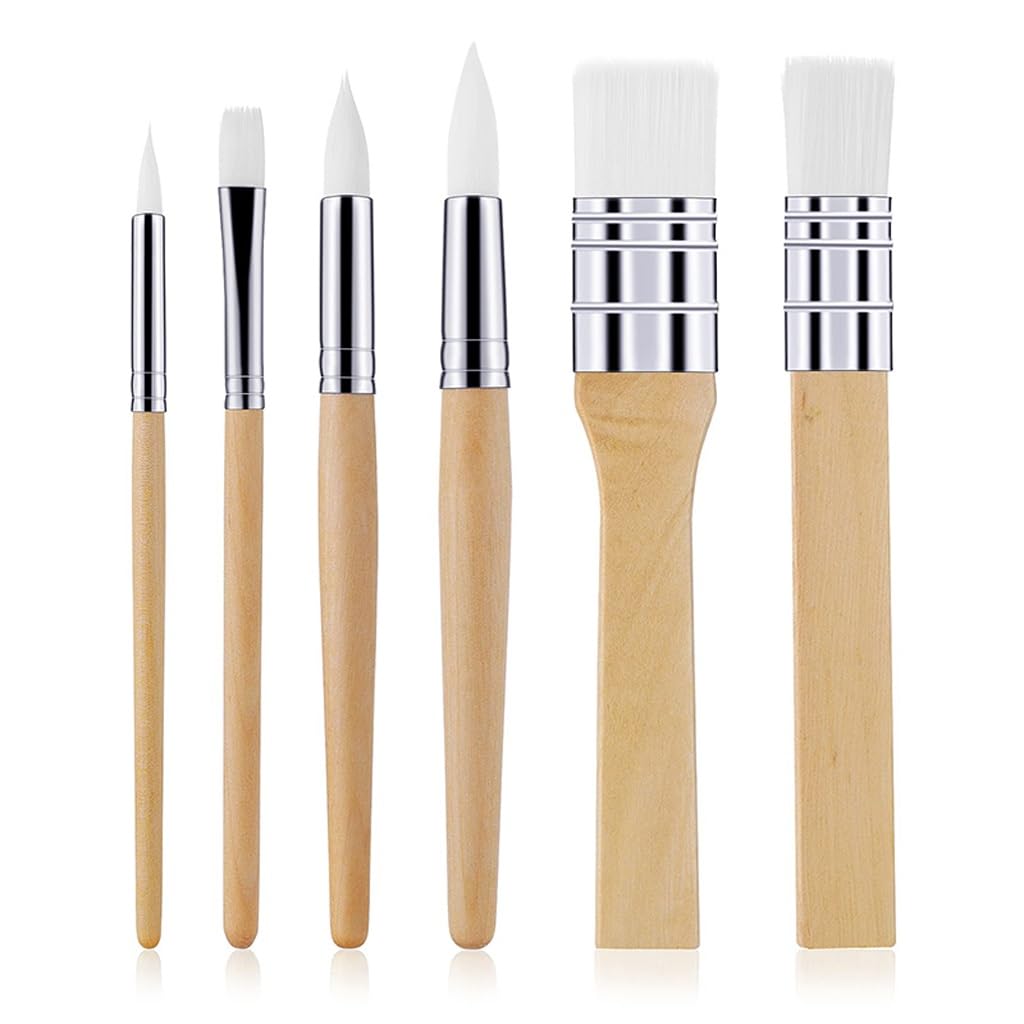Juego de Pinceles de Pintura de Madera, 6 uds., Kit de Pinceles de Pintura acrílica para Acuarela al óleo, Lienzo, Suministros para Manualidades (D como se Muestra)
