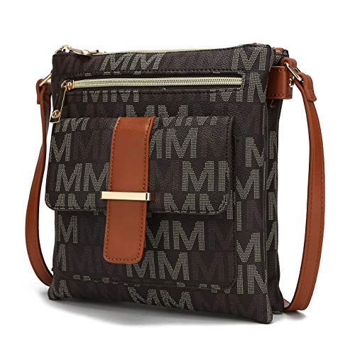 Bolsa transversal MKF para mulheres – Bolso de couro PU Bolso Bolsa de mão Triplo Compartimento Bolsa carteiro – Alça de ombro, Marrom, Medium