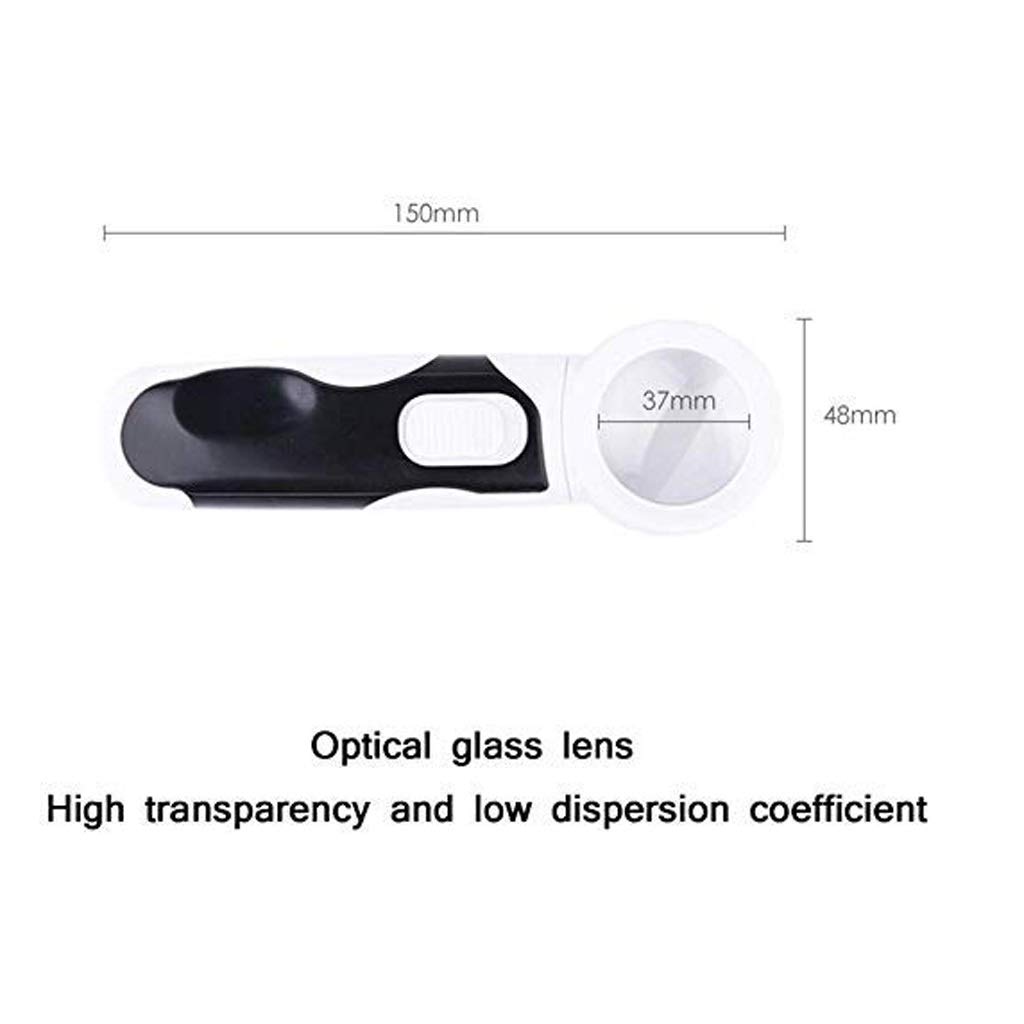 Lupe mit LED-Leuchten, Handlupe 40-Fach, Schmucklupe für Wissenschaft, Lesen
