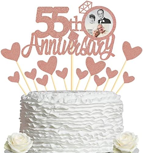 Sumerk 60th Anniversary Cake Topper,13pcs Rose Gold Glitter Cake Toppers Decorations for 60th Wedding Anniversary Celebration Party