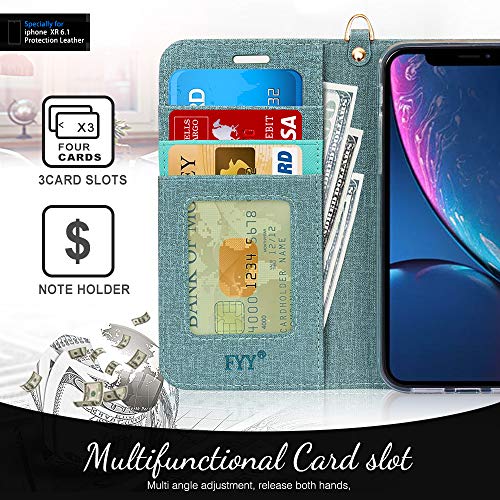 Capa de Celular FYY Para Iphone XR, Flip, PU, Compartimento de Cartão e Suporte - Verde Celadon