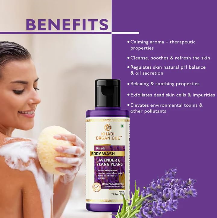 Image of Khadi Organique Lavender & Ylang Ylang Body Wash SLS & Paraben Free For All Skin Types - 210ml