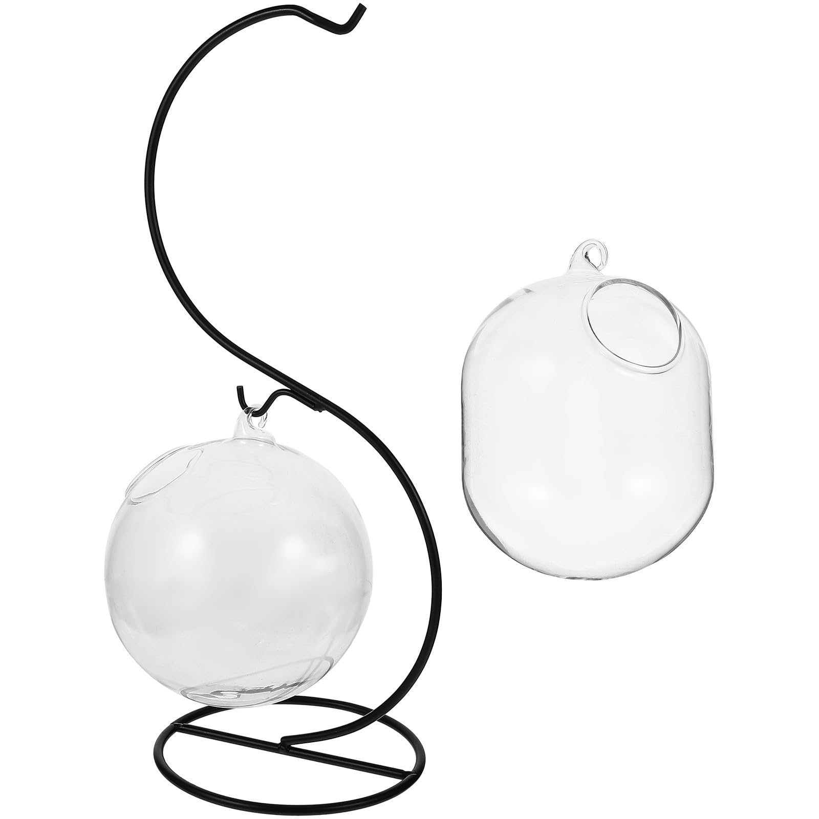 Vase hydroponique en verre 12 cm stable avec support en fer en S pour boutures