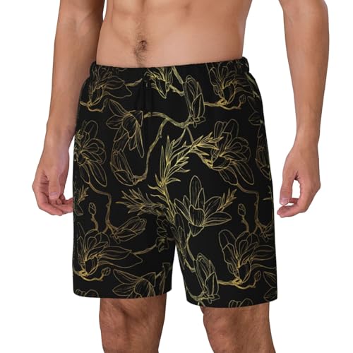 Gold Gloss Outline Floral Funny Men's Swim Trunks Board Shorts Quick Dry-3