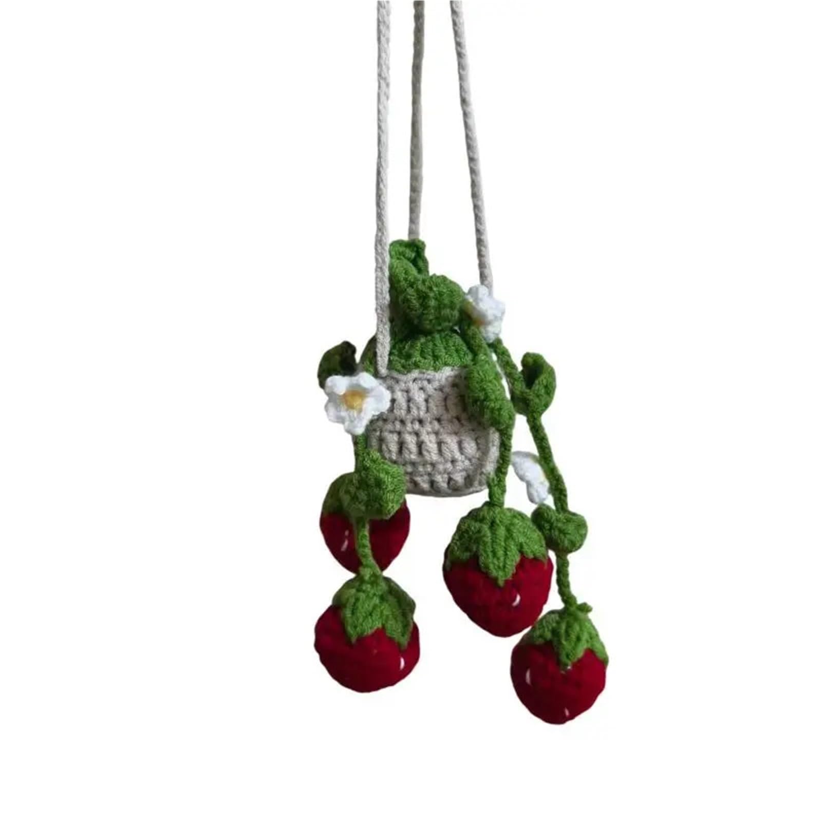 Cute Handmade Crochet Strawberry and Flower Plant Car Hanging Ornament(Color 1)