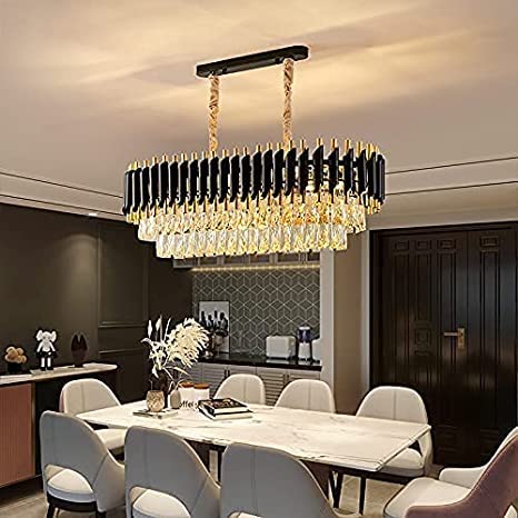 Image of DREAMY DESIGNS Chandelier Lights for Ceiling Black Gold 600 * 300 MM 3-Tier K9 Glass Crystal Chandeliers for Living Room Smart 3 Mode LED Light Plate Modern Jhumar Designer Bedroom and Dining Room
