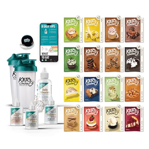 Keto Chow Elite Kit | Keto Meal Replacement Shake Powder | Nutritionally Complete | Low Carb Shakes | Delicious Easy Meal Substitute | Protein Rich Keto Food You Choose The Fat | Single Meal Samples