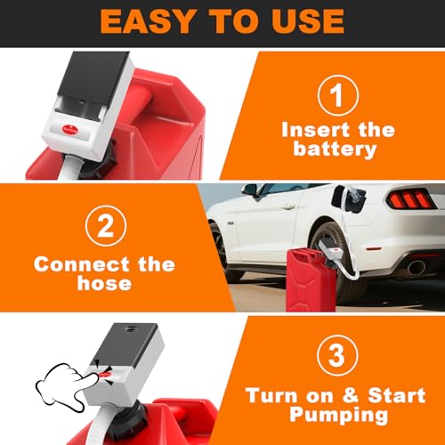 Automatic Fuel Transfer Pump with Auto Stop Sensor Overfill Protection, Fast and Safe Portable Gas Can Pump with 4 Can Adapters & 51'' Extra Long Hose for Oil, Diesel, Gasoline (3.2 Gallons Per Min) - Thumbnail 7