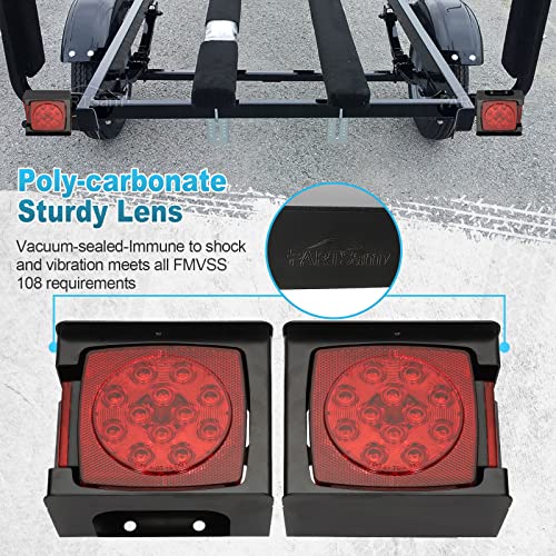 Partsam 2pcs Waterproof Square Led Trailer Light Kit Red LED Stop Turn Tail License Brake Running Light Lamp w Steel Mounting Boxes License Bracket for Under 80" Trailer Boat Truck IP68 DOT Approved