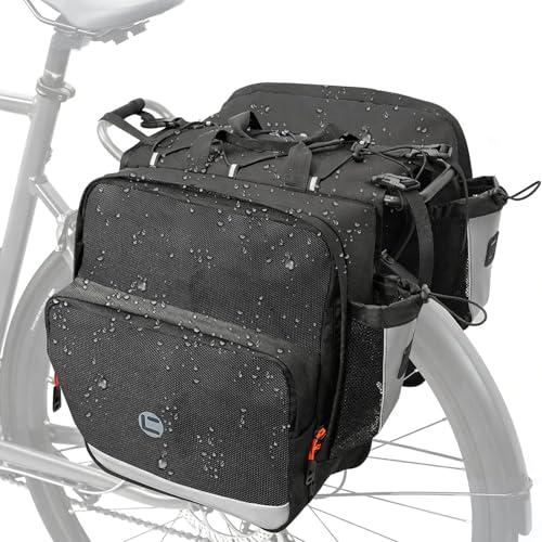NDakter Bike Panniers 30L Waterproof Panniers Bike Bags for Rear Rack Expandable Double Bicycle Trunk Saddle Bag with Reflective Strips E-bike Accessories for Commute and Mountain Cycling Travel