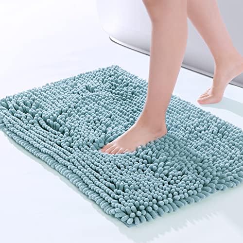 FRESHMINT Chenille Bathroom Rugs Non-Slip Bath Mat 32”x20”, Washable Soft Shower Mat, for Bathroom Floor & Tub Fluffy Shag Bath Rugs, Durable Thick Water Absorbent Microfiber Shower Rugs, Blue