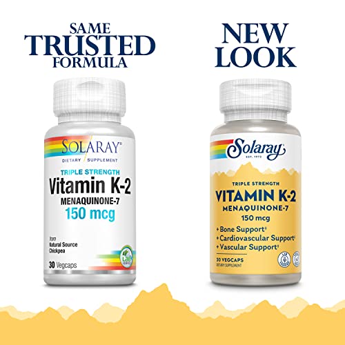 Solaray Triple Strength Vitamin K-2 As Mk-7, 150 Mcg | Heart & Bone Health, Vascular Function Support | 30Ct #TOP1