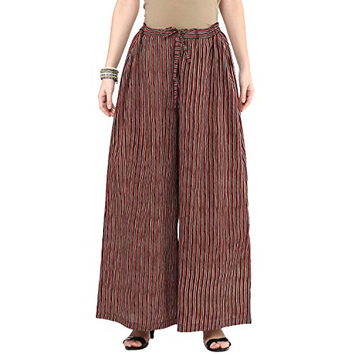 Image of Yash Gallery Women's High Rise Cotton Striped Loose Palazzo
