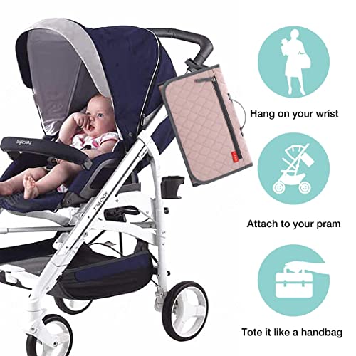 Lekebaby Portable Changing Mat - Travel Baby Change Mat with Wipe-Pocket and Head Cushion, Quilted Pink - Image 4