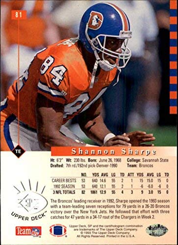 Amazon.com: 1993 SP #81 Shannon Sharpe NFL Football Trading Card