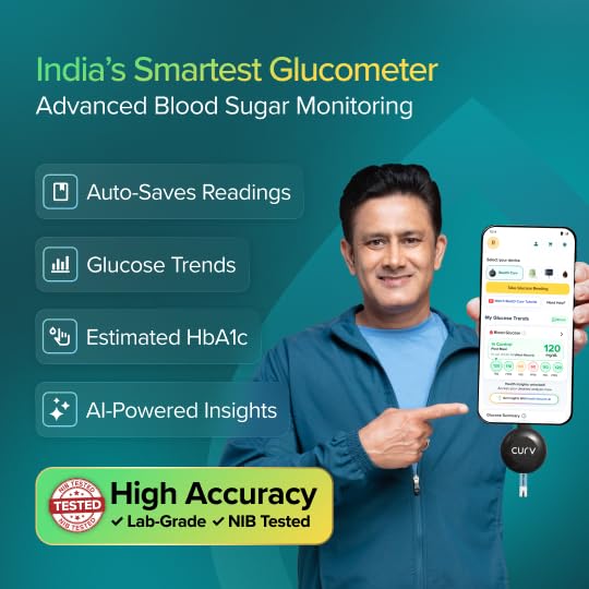 BeatO CURV Sugar Test Machine | FREE 25 Strips & 25 Lancets (Type-C USB Connector) |Smartphone Connected Glucometer Machine | Android only | ISO Certified: Made in India, Black