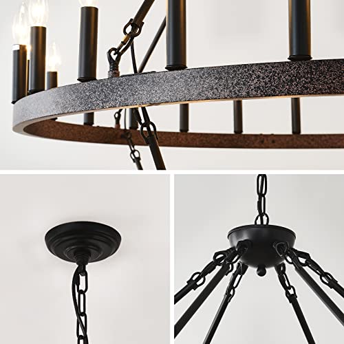 Sarudiir 48 Inch Large Farmhouse Wagon Wheel Chandelier, 2 Tier 36-Light Rustic Round Hanging Light Fixture For High Ceilings Dining Room, Living Room, Entryway, Rust Color And Black #TOP5
