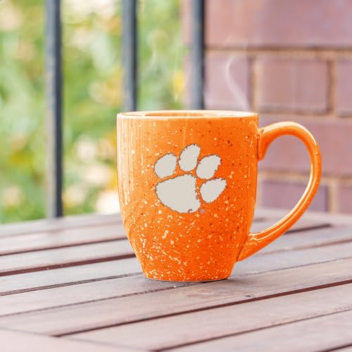 Image of Rico Industries NCAA Clemson Tigers Orange Personalized 16 oz Team Color Laser Engraved Speckled Ceramic Coffee Mug