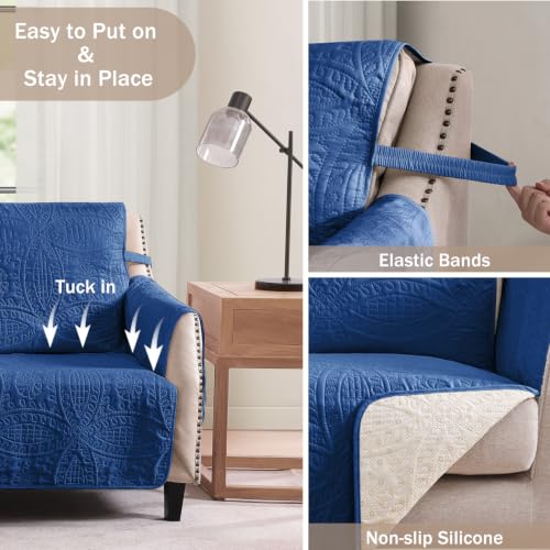 Image of Soft Quilted Couch Cover with Pockets for Extra-Large Sofa, Anti-Slip Sofa Covers Washable for 3 Cushion Pet Friendly, Oversized Sofa Cover Water-Repellent (X-Large Sofa 78 inch, Blue)