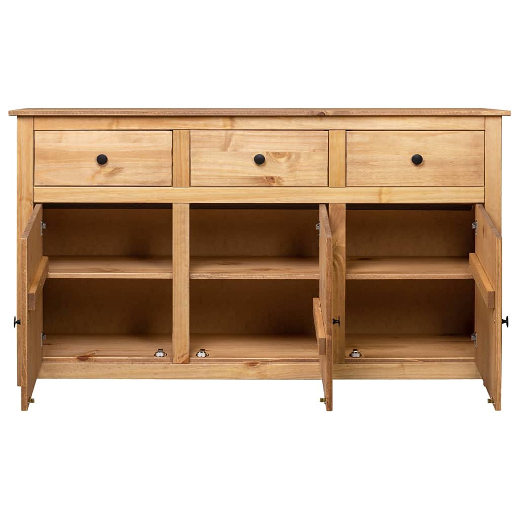Aparador 135 x 40 x 80 cm de pino macizo Panamá para cocina, pasillo y salón, diseño moderno de madera con 3 cajones y 3 puertas, estable y ahorra espacio
