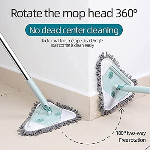Image of Rotatable Triangle Mop with Long Handle, Microfiber Floor Duster Rotatable Cleaning Brush Glass Wiper Window Cleaner Floor & Car Glass Cleaning Scraper Dust Brush (Multicolor) (Triangle Mop)