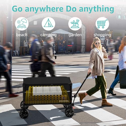image for ROSONG Collapsible Wagon Cart with Wheels Foldable - Folding Utility H