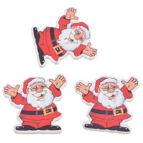 Haotfire Mixed Red Christmas Santa Claus Shaped Wood Sewing Buttons 2-Holes Diy Scrapbooking Craft Set Of 30Pcs #TOP3