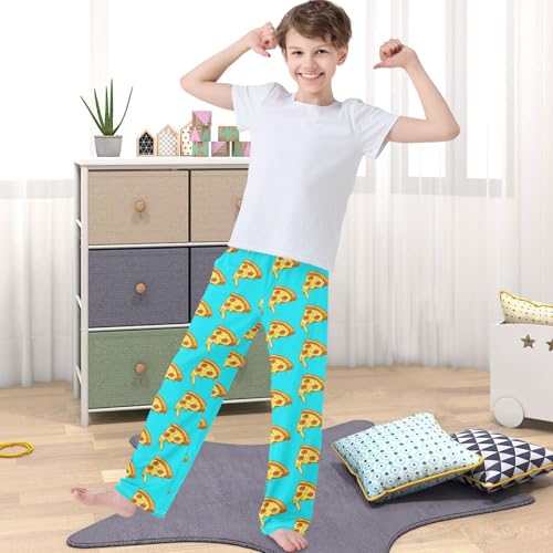Boy's Pants Pizza Pattern Blue Jogger Pants Elastic Waist Long Bottoms Trousers with Pockets 6-14 Years4
