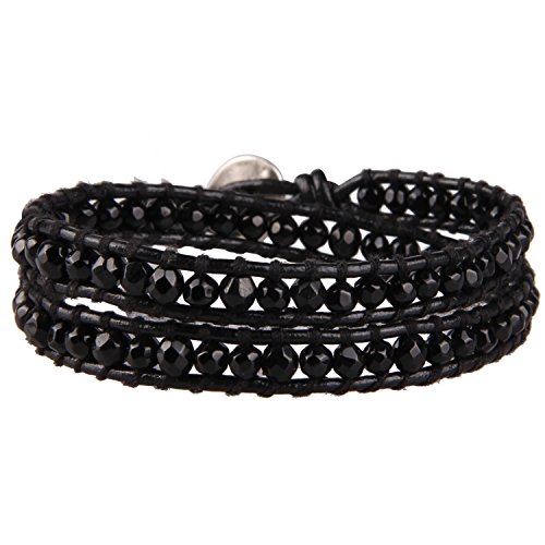 KELITCH Natural Agate Onyx 2 Wrap Bracelets Handmade Leather Strand Bracelets Fashion Jewelry