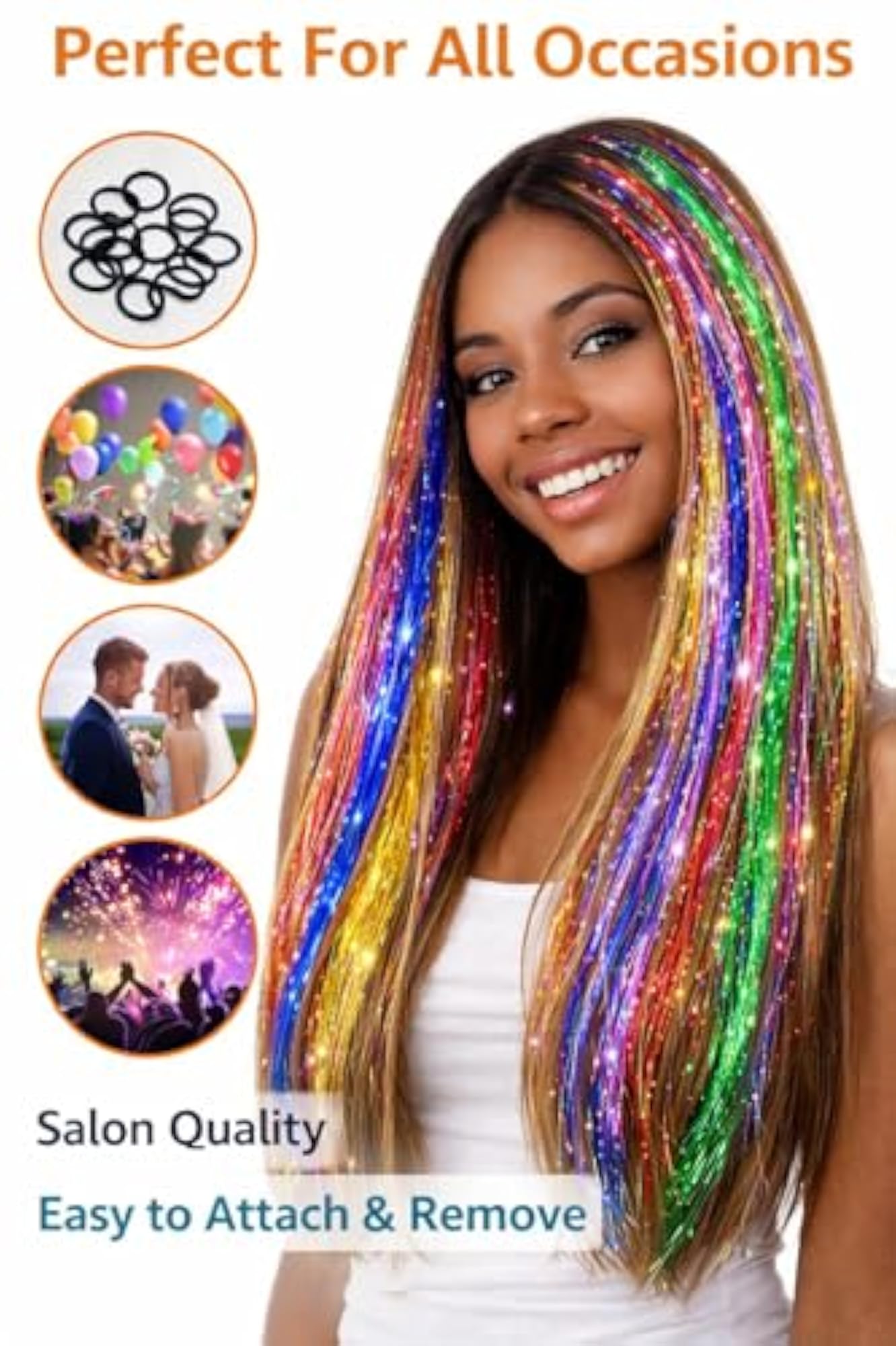 Women Artificial Hair Tinsel Extensions | Sparkling Glitter Hair Strands