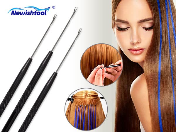 Miniatura 7 de NEWISHTOOL Extensiones de cabello de acero inoxidable, herramienta de gancho para tirar de aguja, 3 piezas de micro agujas enhebrador de alambre