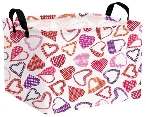 Image of Valentines Day Basket Large Foldable Heart Shaped Storage Box for Gifts Kids Empty Storage Bins Rectangular Toy Organizer Decor (Mosaic Love)