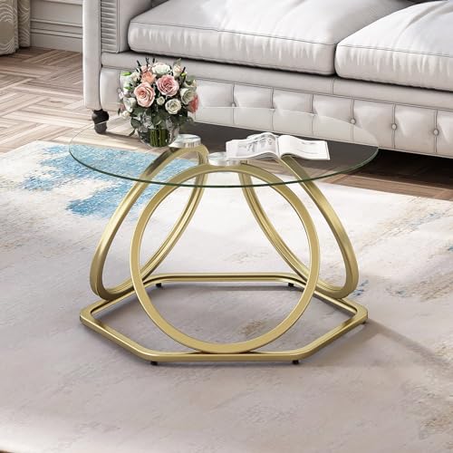 La Mejor Selección de Set mesas de centro - cinco favoritos. 37 O&K FURNITURE - Mesa de centro dorada, moderna mesa de centro de vidrio con base hexagonal, mesa redonda para hogar y oficina, acabado dorado, 1 unidad