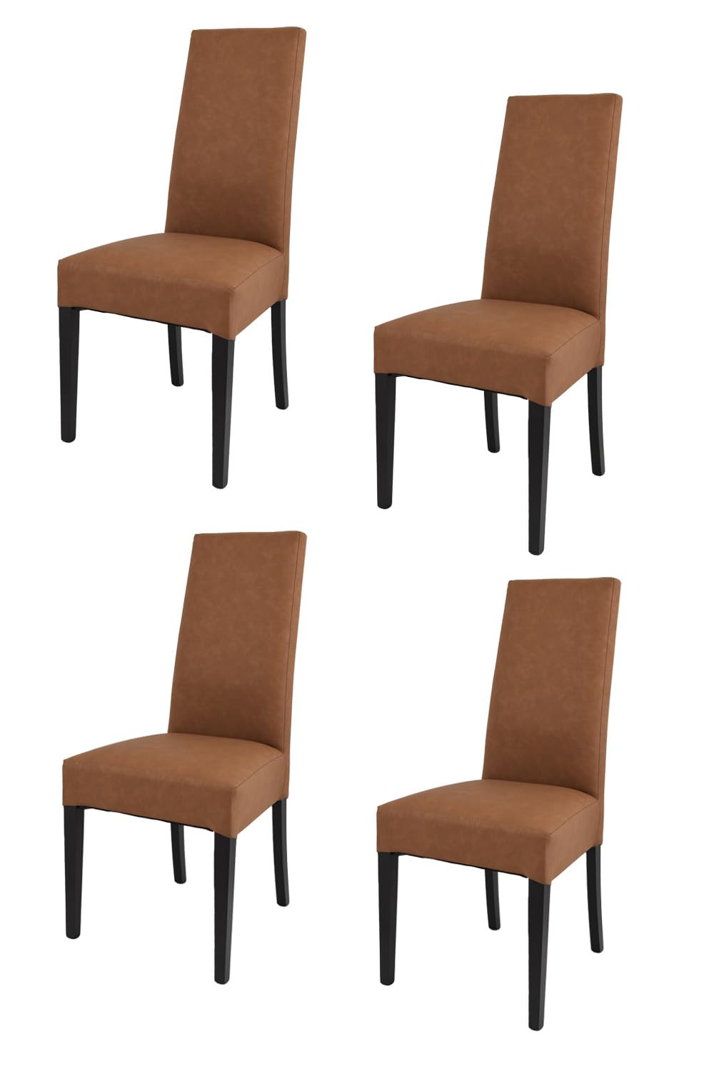 t m c s Tommychairs - Set 4 sedie imbottite modello Luisa per cucina e sala da pranzo, robusta struttura in legno di faggio wengè, seduta e schienale rivestiti in pelle artificiale color cuoio