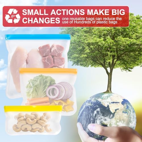 Reusable Food Storage Silicone Bags, Reusable Snack Bags，Leakproof Freezer, BPA Free, 1 Gallon 1 Snack 1 Sandwich Bags, for Home Kitchen, Marinate Food Travel，Fridge Organization (3) - Thumbnail 2