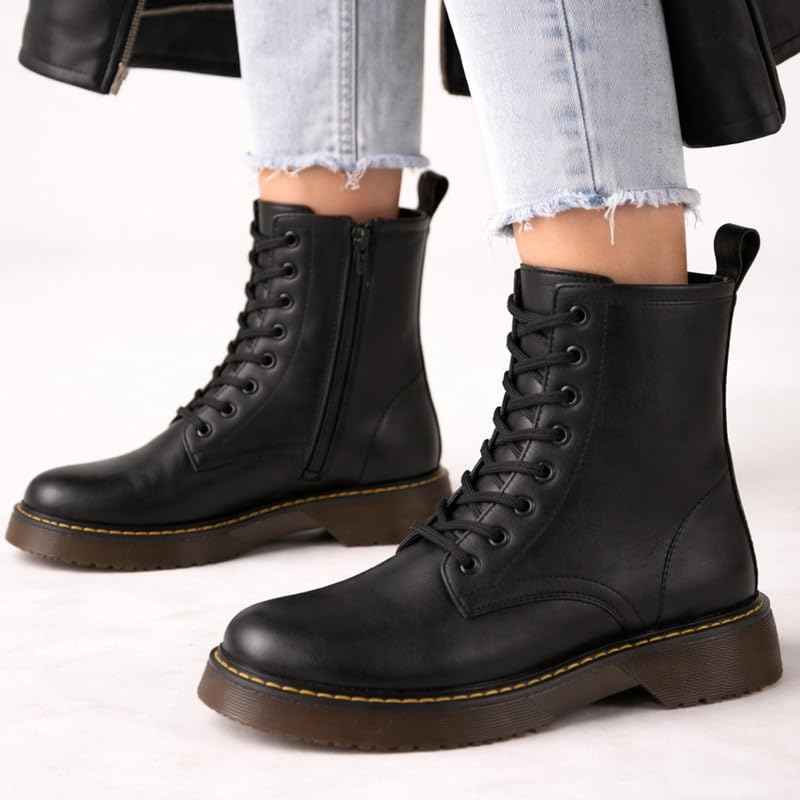 Image of FAUSTO Women's Classic High Ankle 8-Eye Lace Up Casual Long Boots For Travelling|Trekking|Winter