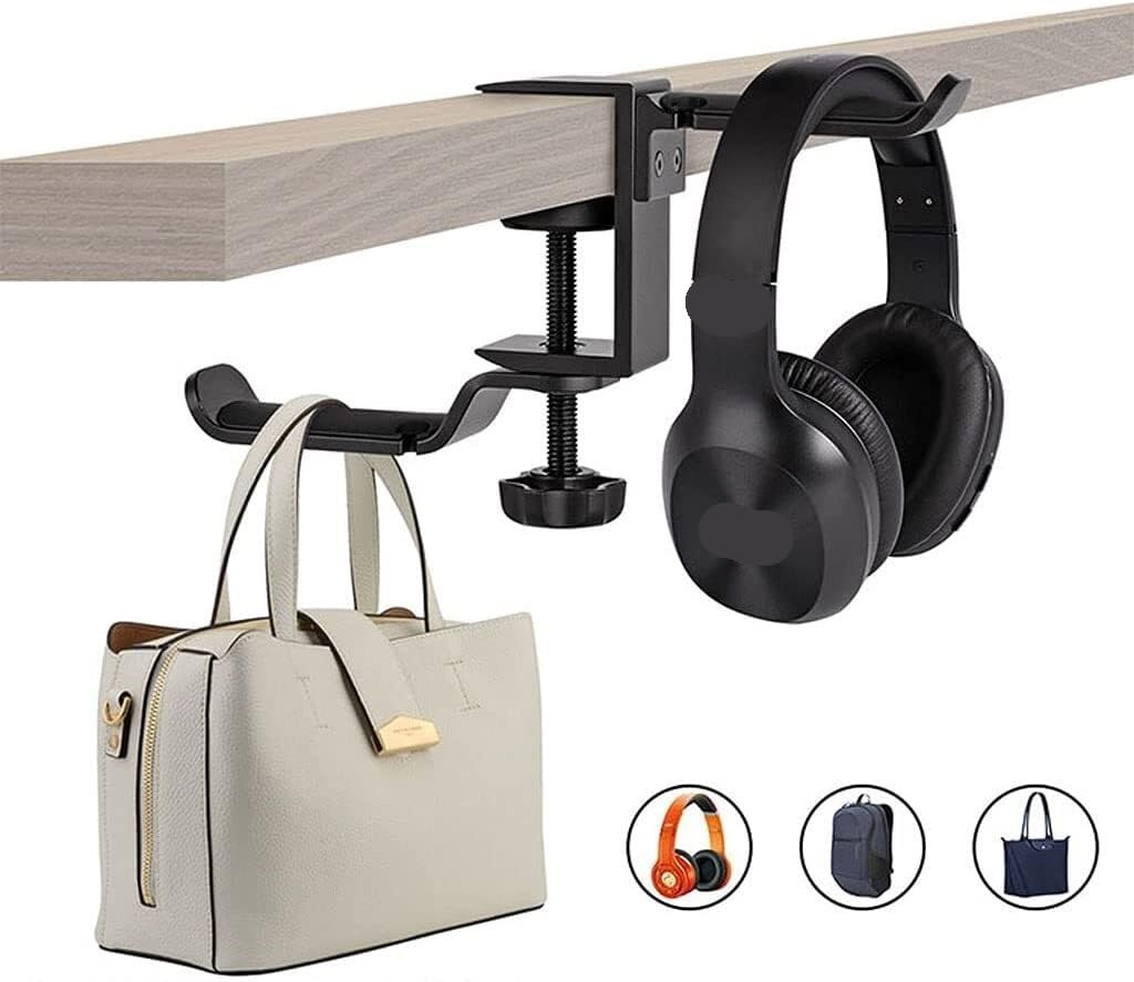 Supporto per Cuffie Supporto per Cuffie da Tavolo con Clip Supporto Universale per Cuffie Doppio Supporto in Metallo Supporto per Auricolari Portatile E Girevole Supporto Cuffie(B)