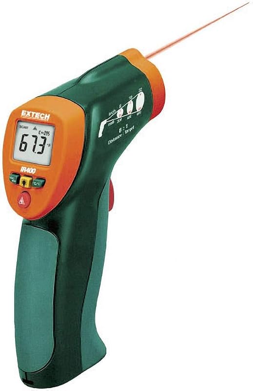 Extech IR400 Mini termómetro infrarrojo con láser, -4 a 630 F | Temperatura de superficie sin contacto -4 a 630 F (-20 a 332 C), puntero láser, LCD retroiluminada, apagado automático, compacto