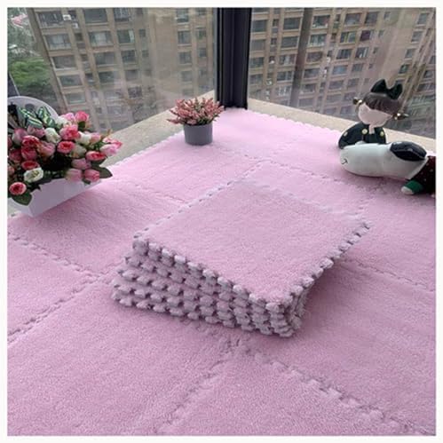 24Pcs Interlocking Foam Floor Mats - 12x12 Inch Plush Carpet Tiles - Thick, Fluffy Puzzle Piece Squares for Kids Playroom, Bedroom, Parlor (Pink & Purple)