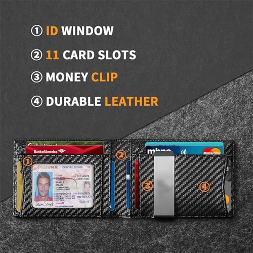 Wallet for Men, RFID Blocking Slim Bifold Wallet - Carbon fiber Minimalist Front Pocket Design with Money Clip - Thin Credit Card Holder, With Gift Box4