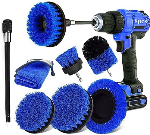 LCORMAG 8 Piece Drill Cleaning Brush Attachment Set,Power Scrubber Drill Brush Kit with Extend Attachment All Purpose for Cleaning Bathroom, Car Detailing, Grout, Tub, Shower, Tile, Kitchen, Auto