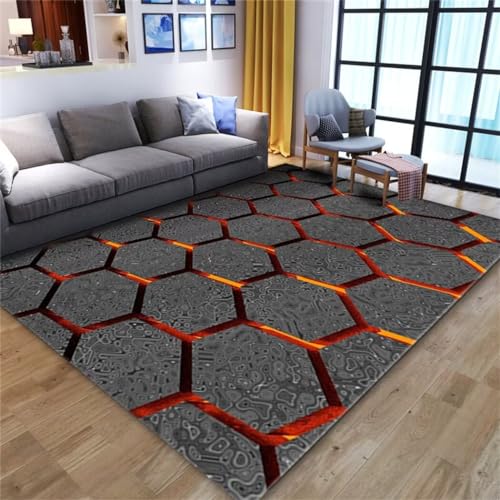 Tapis de salon rouge antidérapant 100x160 cm lavable et résistant aux taches 3D - 2
