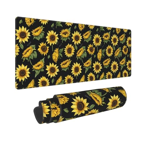 Tapis de souris de jeu tournesol grand tapis imperméable noir et jaune